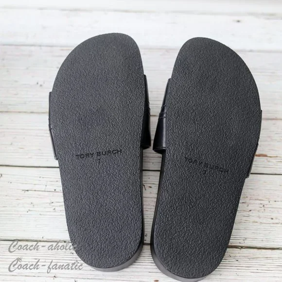 NIB Tory Burch Everly Anatomic Cloud Leather Slide Sandal in Black Size 7 - Picture 8 of 9